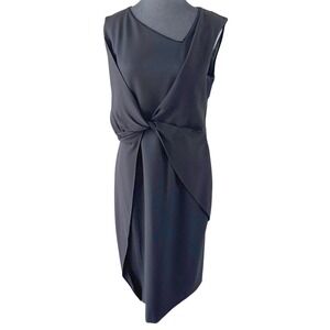 Escada Sport Quiet Luxury Black Twist Front Sheath Dress Herringbone 40 IT 10